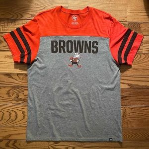 Browns ‘47 Brand Retro Tee Orange & Brown Stripe Large NWOT